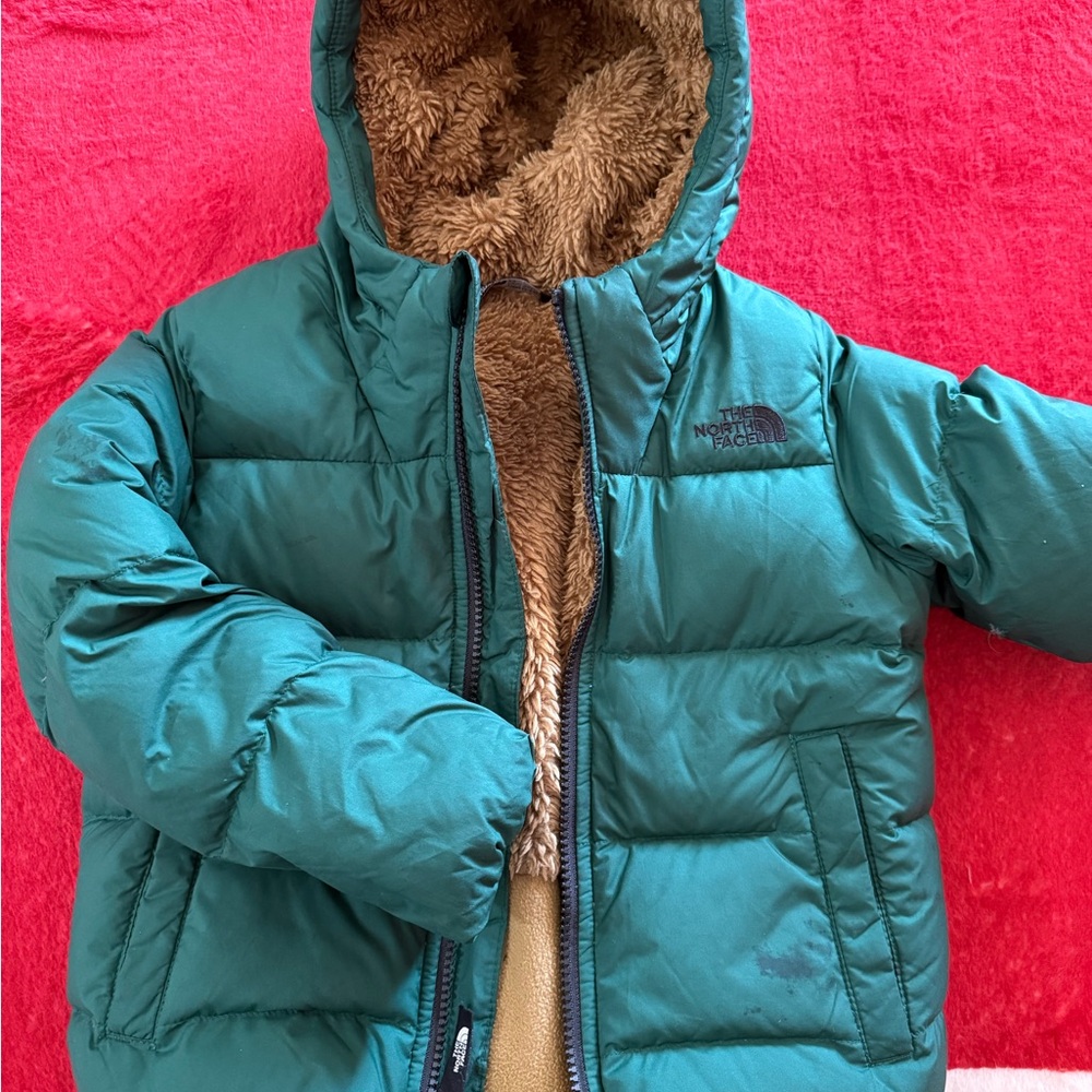The North Face Teal Puffer Jacket with Tan Lining
